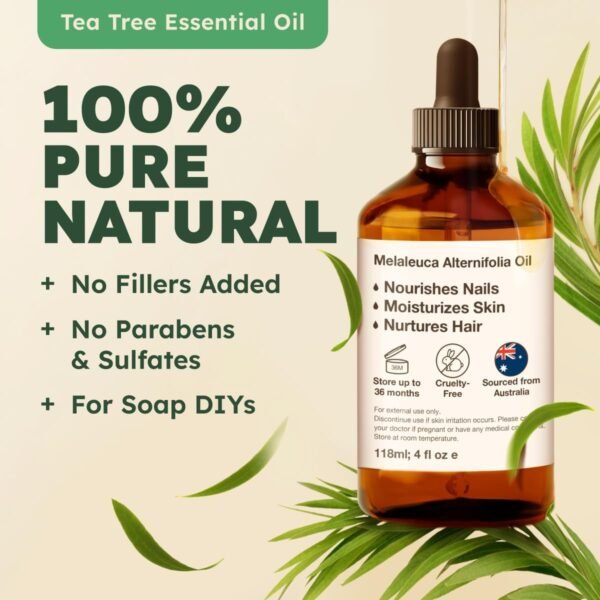 KUKKA essential oils 100% Pure & Natural Tea Tree Oil for Skin, Hair, Toenails, Aromatherapy, & Soap Making Scent (4 fl oz/118 ml) - Image 6