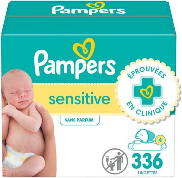 Pampers Baby Wipes, Sensitive, Water Based Wipe, Clinically Proven, Hypoallergenic, and Unscented for Babies, 336 Wipes Total (4 Flip-Top Packs) - Image 2