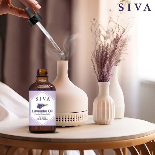 SIVA Lavender Essential Oil - 4 Fl Oz – Natural Lavender Oil - for Diffuser, Face, Skin Care, Aromatherapy, Hair Care, Scalp and Body Massage - with Dropper - Image 3