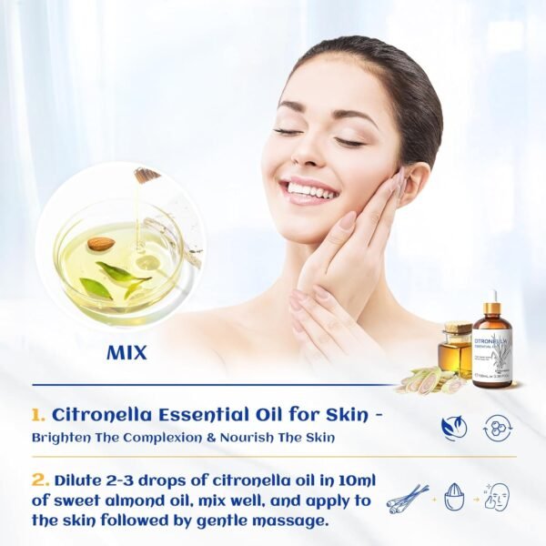 HIQILI 100ML Citronella Oil for Homemade Sprays, Add to Diffuser, 100% Pure and Natural Undiluted 3.38 Fl Oz - Image 5