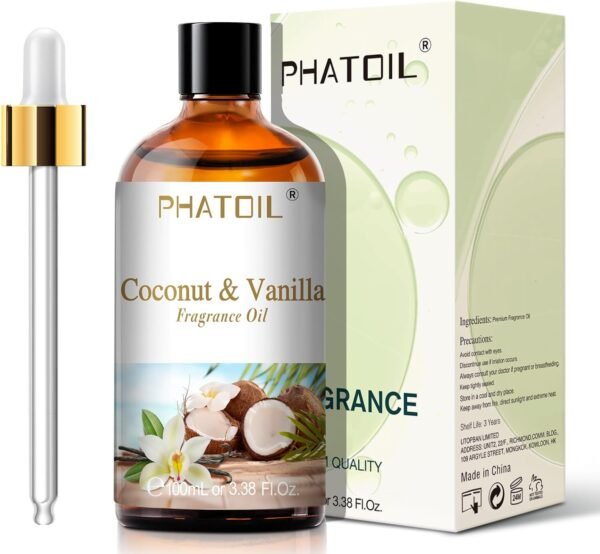 3.38FL.OZ Coconut & Vanilla Fragrance Oils for Aromatherapy, Essential Oils for Diffusers for Home, Perfect for Diffuser, Yoga, DIY Candle and Soap Making - 100ml - Image 2