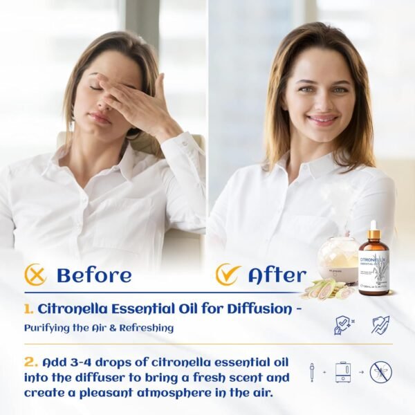 HIQILI 100ML Citronella Oil for Homemade Sprays, Add to Diffuser, 100% Pure and Natural Undiluted 3.38 Fl Oz - Image 6
