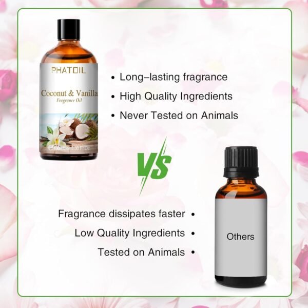 3.38FL.OZ Coconut & Vanilla Fragrance Oils for Aromatherapy, Essential Oils for Diffusers for Home, Perfect for Diffuser, Yoga, DIY Candle and Soap Making - 100ml - Image 4