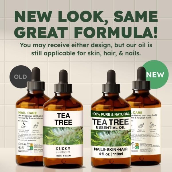 KUKKA essential oils 100% Pure & Natural Tea Tree Oil for Skin, Hair, Toenails, Aromatherapy, & Soap Making Scent (4 fl oz/118 ml) - Image 2