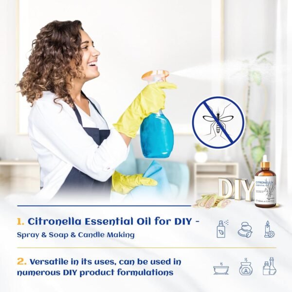 HIQILI 100ML Citronella Oil for Homemade Sprays, Add to Diffuser, 100% Pure and Natural Undiluted 3.38 Fl Oz - Image 7