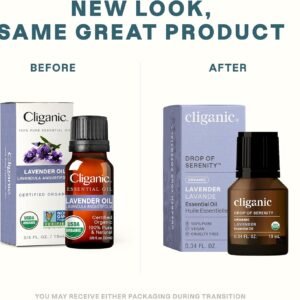Cliganic Organic Lavender Essential Oil – 100% Pure Natural Undiluted, for Aromatherapy Diffuser | Non-GMO Verified (Packaging May Vary)
