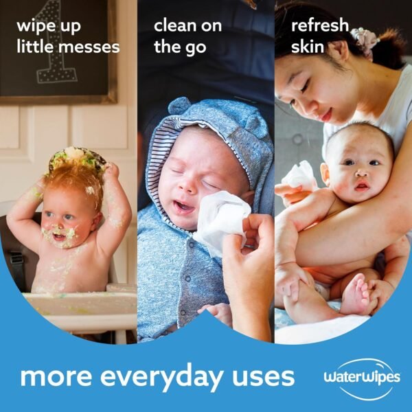 WaterWipes Plastic-Free Original Baby Wipes, 99.9% Water Based Wipes, Unscented & Hypoallergenic for Sensitive Skin, 60 Count (Pack of 12), Packaging May Vary - Image 2