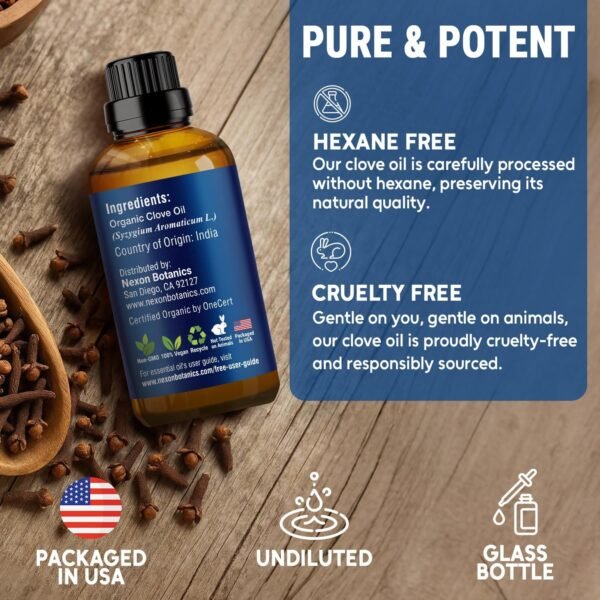 Organic Clove Essential Oil 30 ml - Pure, Natural, Undiluted for Toothache, Sore Muscles, Skin & Hair Care - Soothing Clove Bud Essential Oil - Nexon Botanics - Image 5