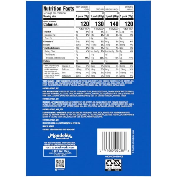 Nabisco Team Favorites Variety Pack, OREO Mini, CHIPS AHOY! Mini, Teddy Grahams Honey & Barnum's Animal Crackers, 30 Snack Packs - Image 2
