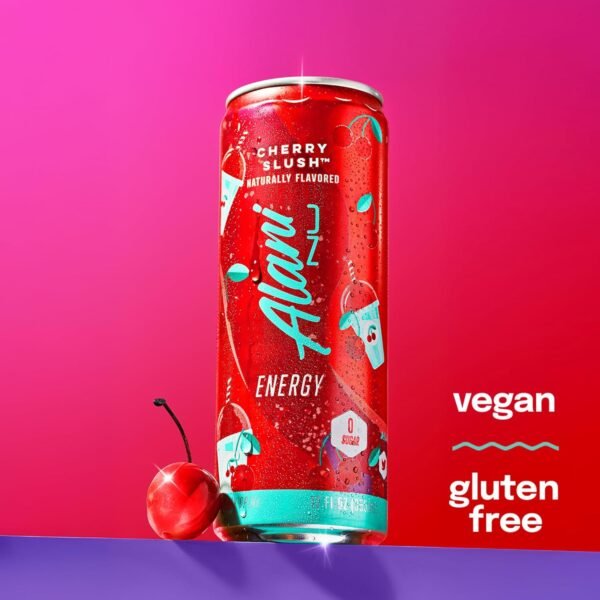 Alani Nu CHERRY SLUSH, Sugar Free, Low Calorie Energy Drinks, 200mg Caffeine, Biotin, B Vitamins, Zero Sugar, 10 Calories, 12 Fl Oz Cans, 24 Pack - Image 4