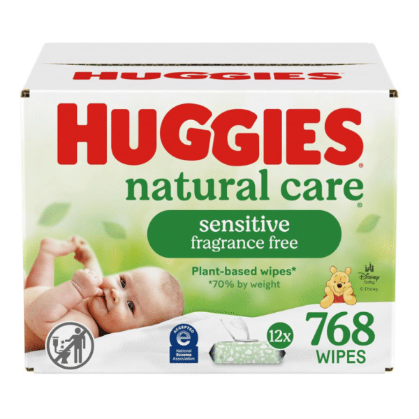 Huggies Natural Care Sensitive Baby Wipes, Unscented, Hypoallergenic, 99% Purified Water, 12 Flip-Top Packs (768 Wipes Total), Packaging May Vary